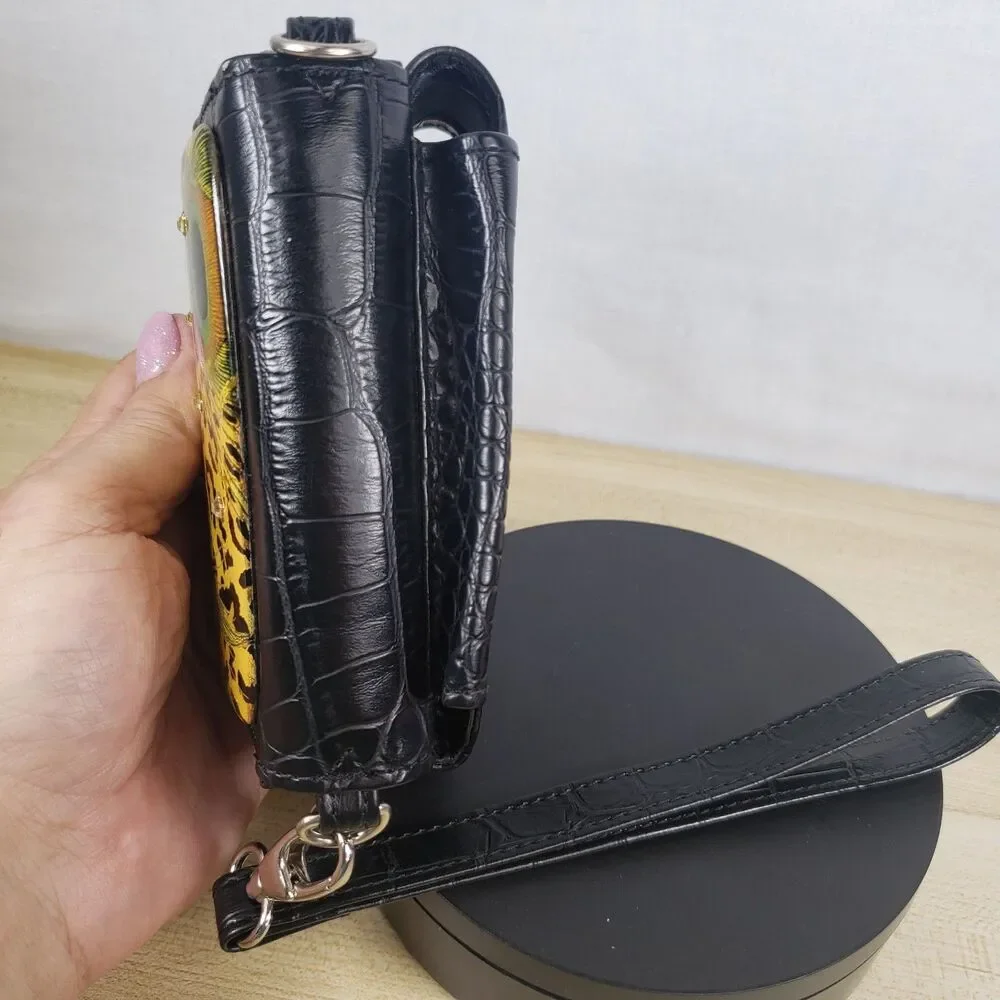 Debbie Brooks Black Peacock Animal Print Rhinestone Wristlet Wallet Phone Case